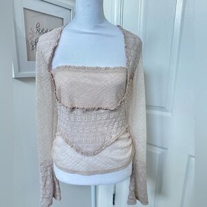 Free people Tam / Nude Lace Top with Square Neckline sz L